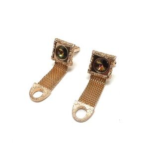 Vintage Watermelon Rivoli Wraparound Cufflinks Textured Square Goldtone Mesh